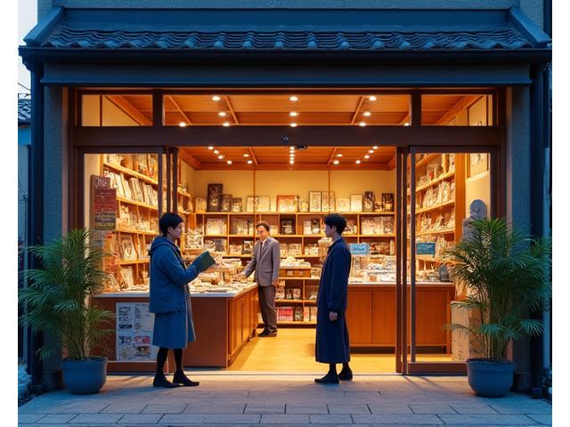 Aozora Notesの店主か店先。温かく迎え入れる雰囲気。
